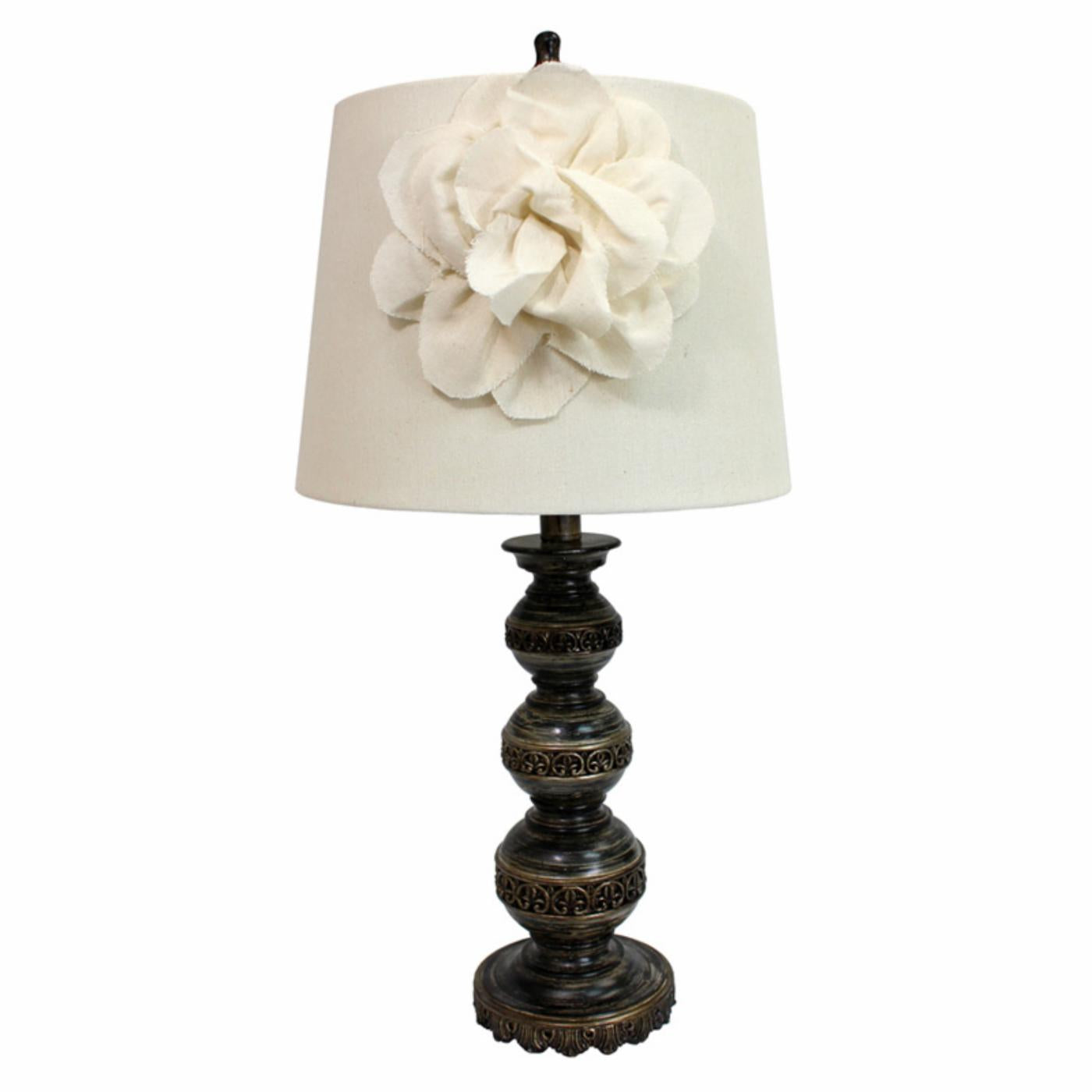 Elegant Designs Aged Bronze Stacked Ball Lamp with Couture Linen Flower Shade