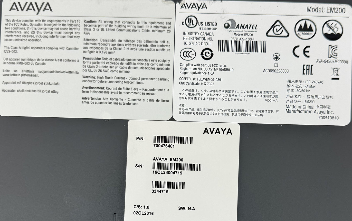 Avaya EM200 V5/V6 V6/V8 Media Gateway w/ MM710B T1/E1 HV16 and MM711 Analog HV49