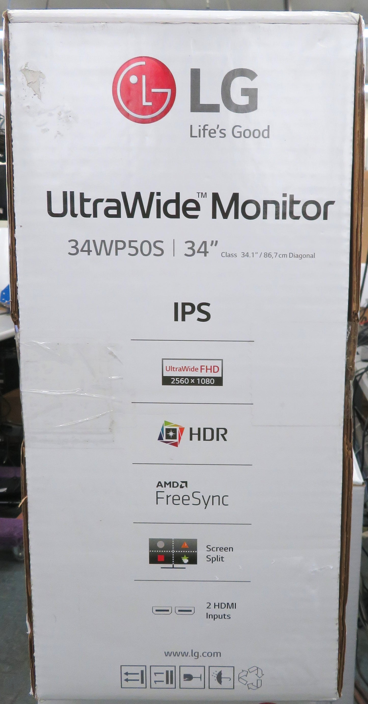 Open Box LG 34WP50S-W 34in UltraWide 1080p FHD HDR IPS Monitor w/ AMD FreeSync