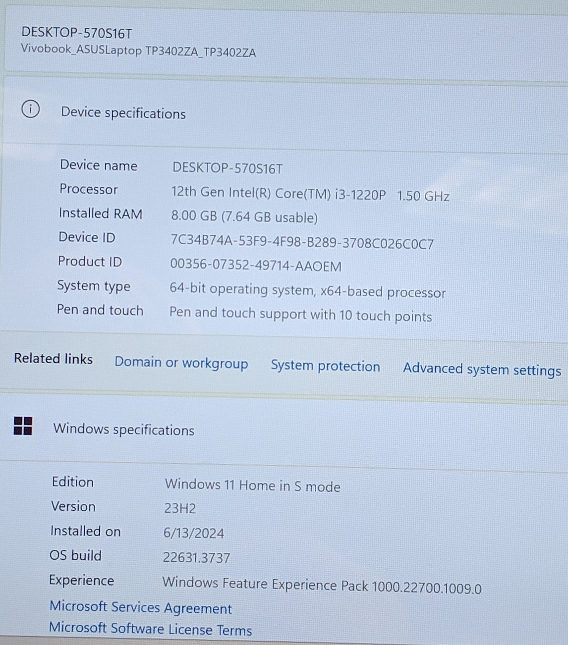 ASUS VIVOBOOK S 14 TP3402Z Intel i3-1220P 8GB RAM 256GB SSD