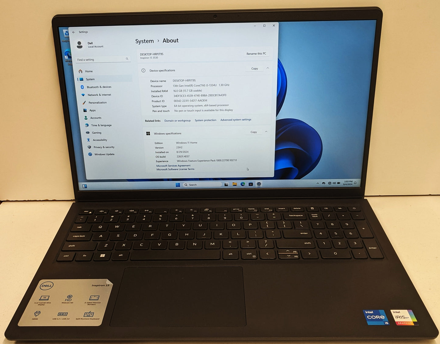 DELL INSPIRON 15 3530 i5-1334U@2.5GHZ, 16GB, 512GB SSD