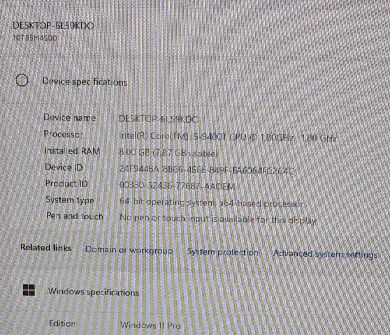 Lenovo thinkcentre M720q Desktop I5-9400T@1.8GHZ, 8GB, 256GB