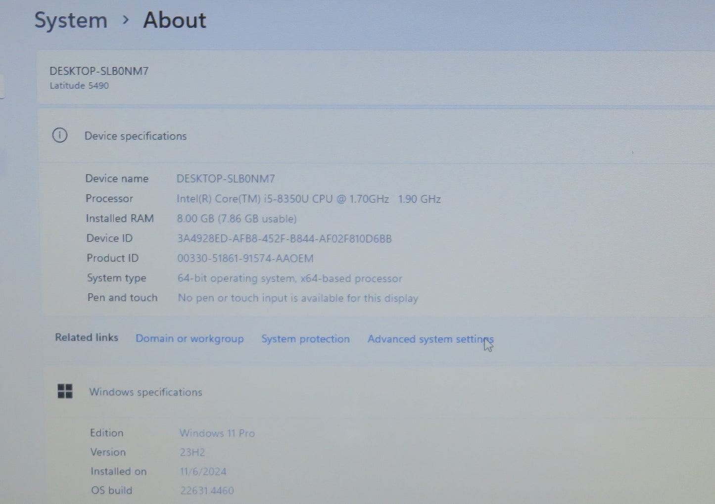 Dell Latitude 5490 14" i5-8350U@1.70GHz 8GB RAM 128GB Win 11 PRO