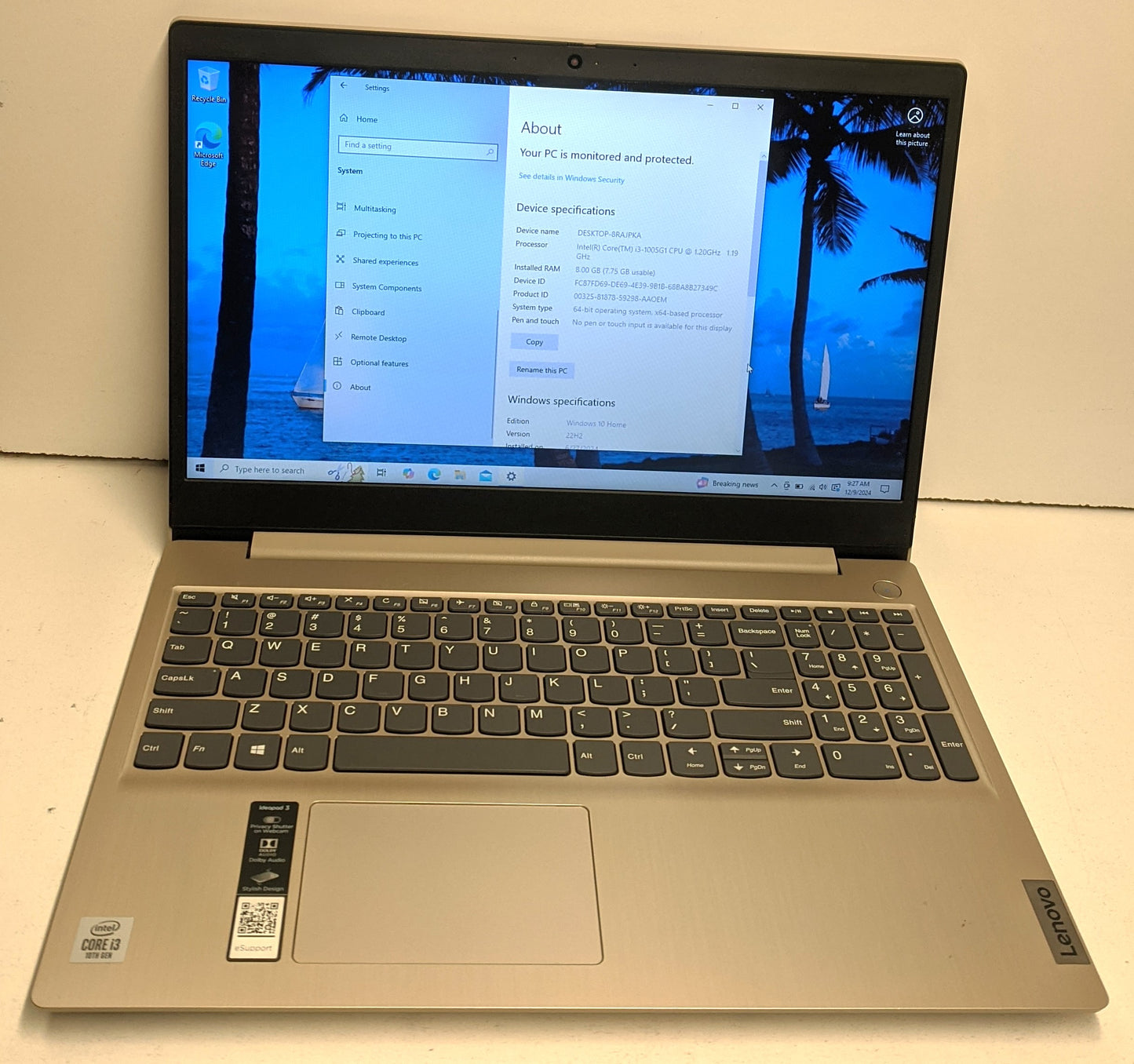 LENOVO IDEAPAD 3 15IIL05 INTEL 3 8GB RAM 1TB HDD WIN10- SCRATCHED