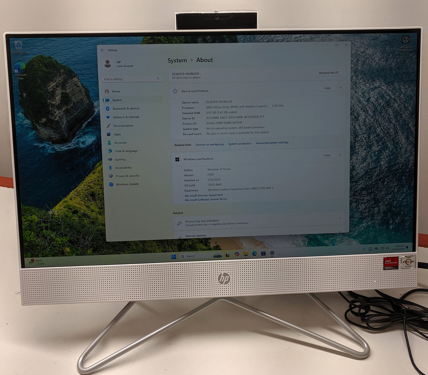 HP AIO 22-DD0046 AS-3050U@2.30GHZ, 4GB, 256GB