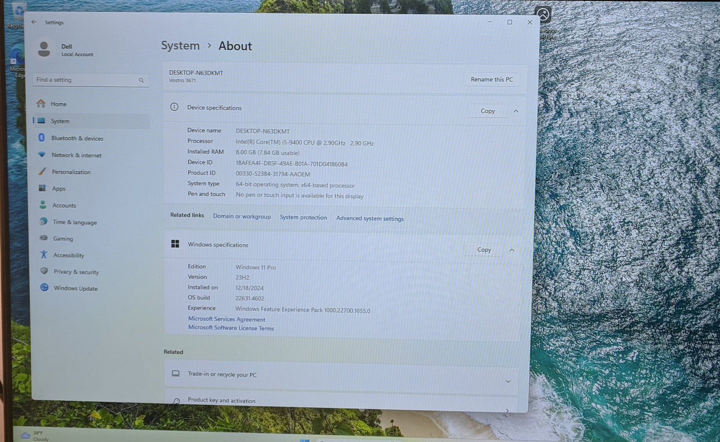 DELL VOSTRO 3671 i5-9400 8GB RAM 256GB SSD-SCRATCHED