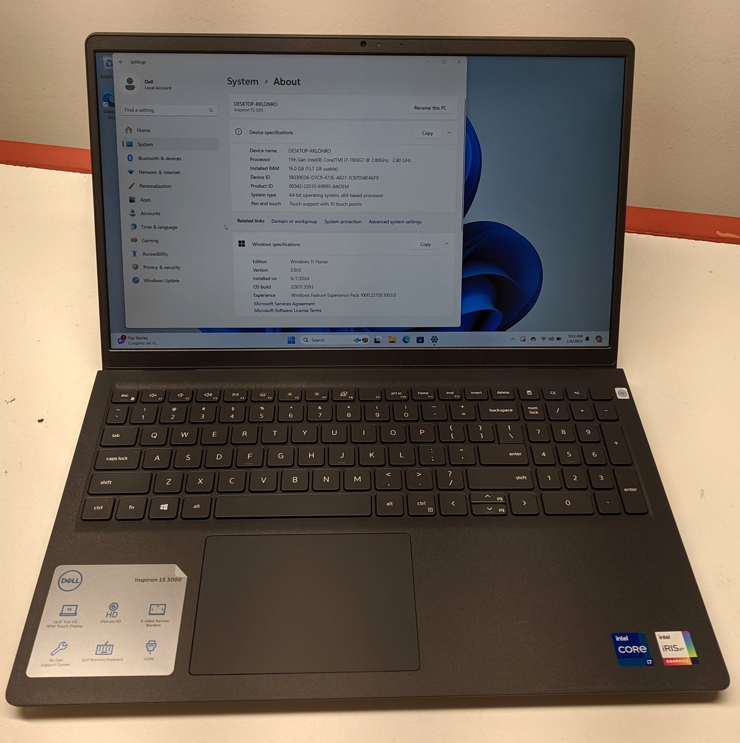 Dell inspiron 15 3511 15.6 I7-1165g7@2.80GHZ, 16GB, 512GB