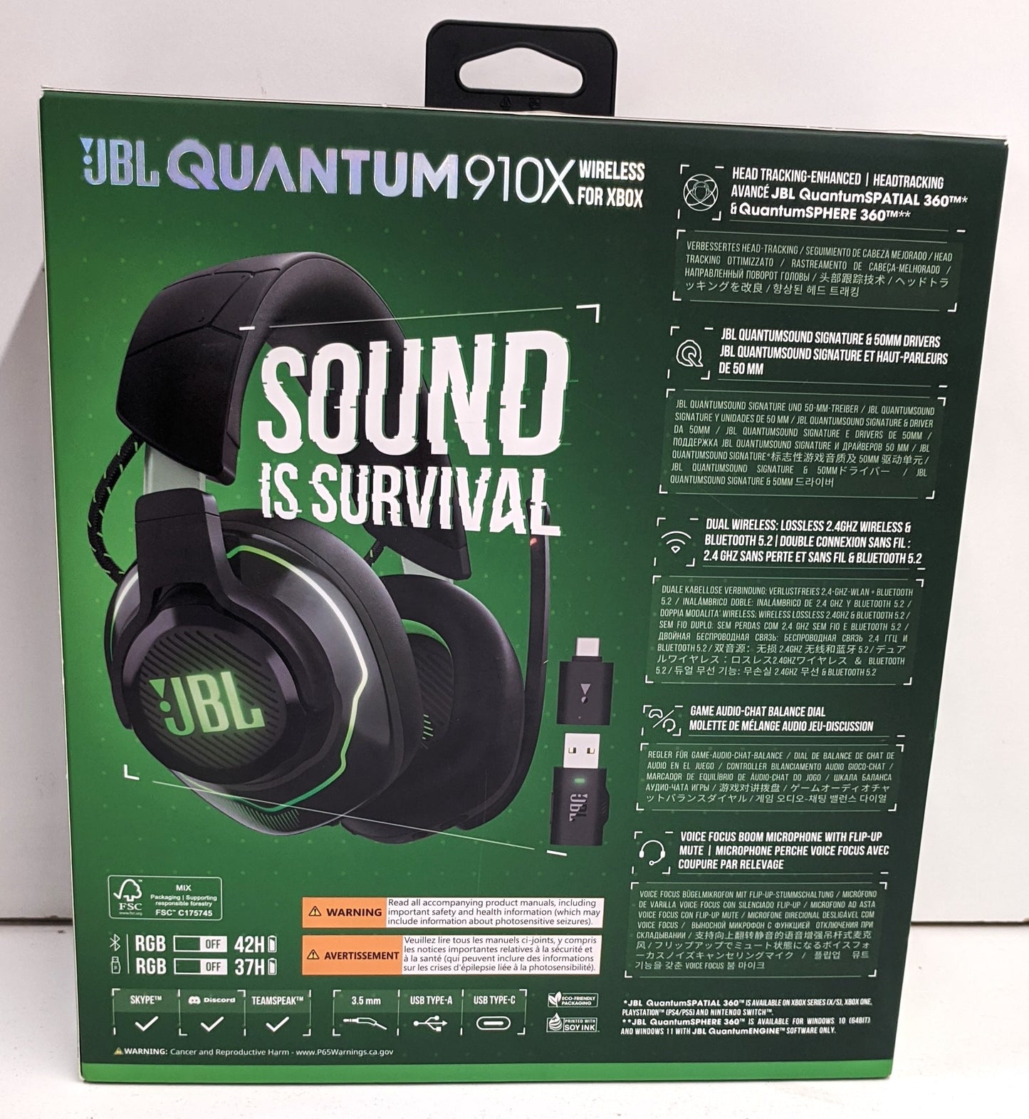 JBL Quantum 910X Active Noise-Ear Wireless Gaming Headset For Xbox, Black/Green