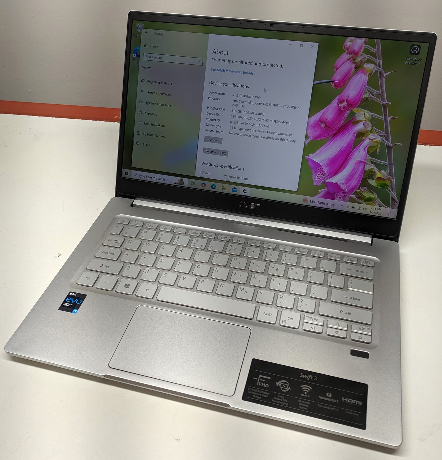 ACER SWIFT 3 14 I7-1165G7@2.8GHZ, 8GB, 256GB