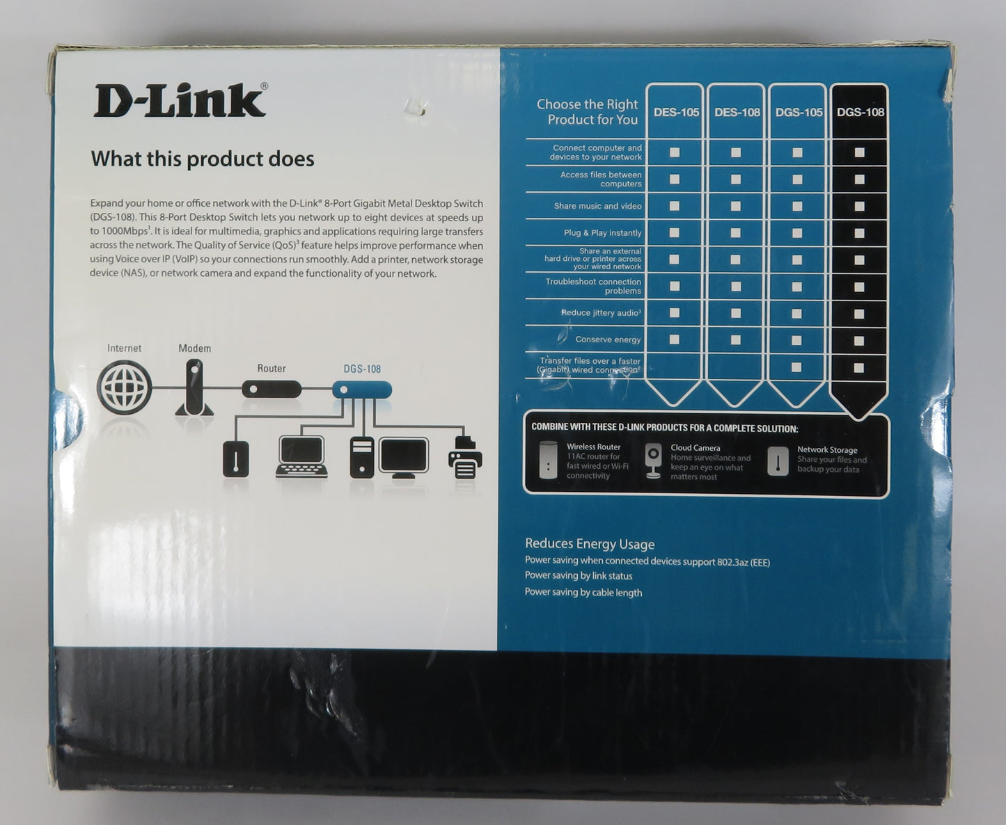 New Open Box D-Link DGS DGS-108 8-Ports External Switch