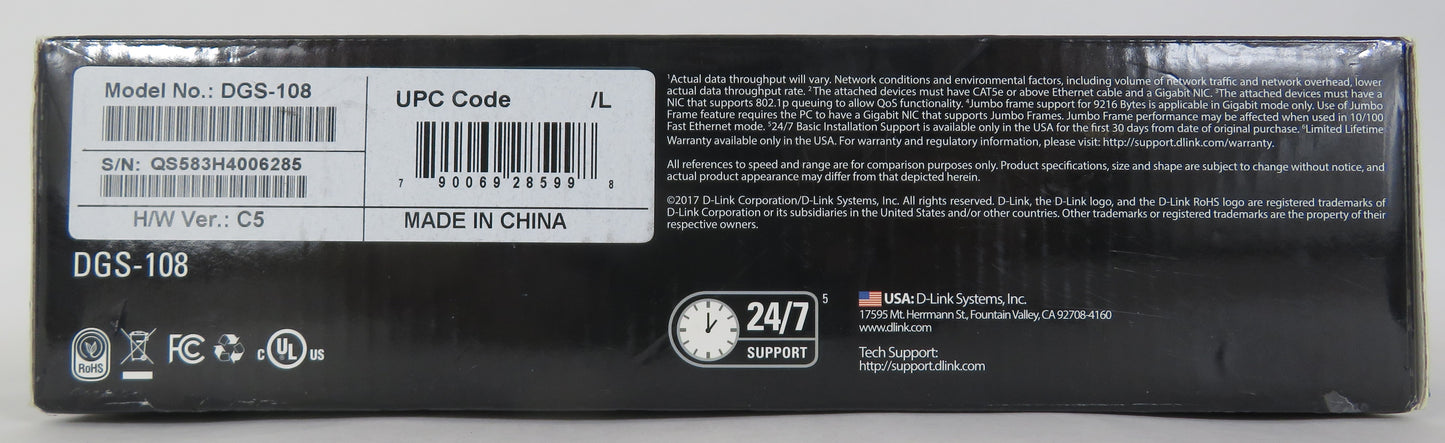 New Open Box D-Link DGS DGS-108 8-Ports External Switch