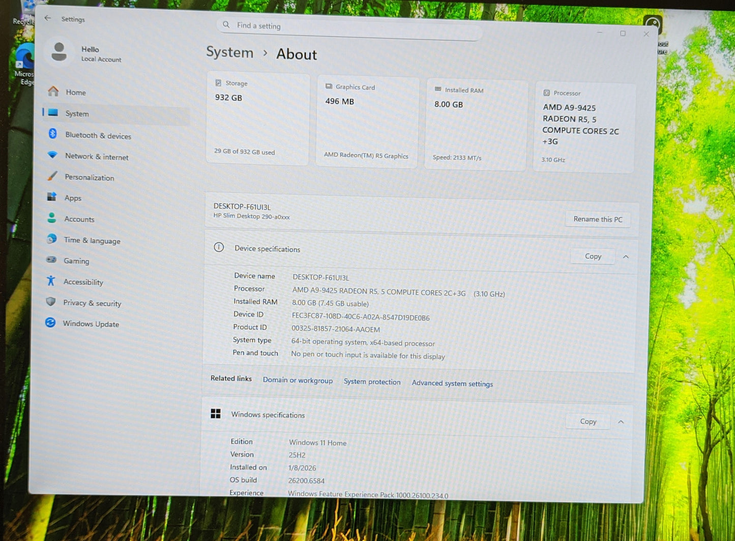 HP SLIM 290-A0046 DESKTOP AMD A9-9425 8GB 1TB