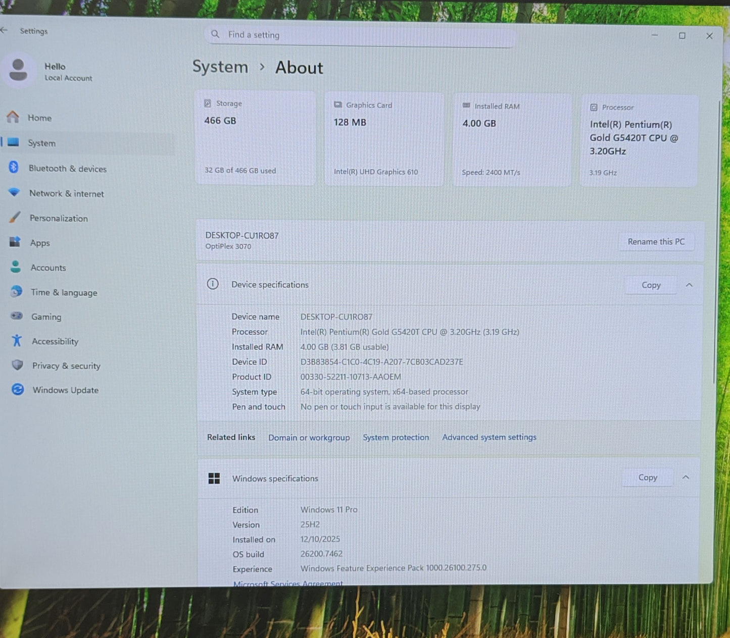 DELL OPTIPLEX 3070 MICRO DESKTOP PG-G5420T 4GB 500GB