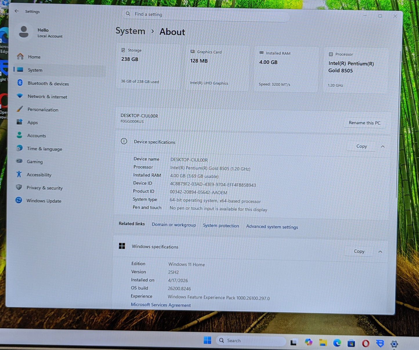 LENOVO IDEACENTRE AIO 3 22IAP7 PG-8505, 4GB MEMORY, 256 SSD