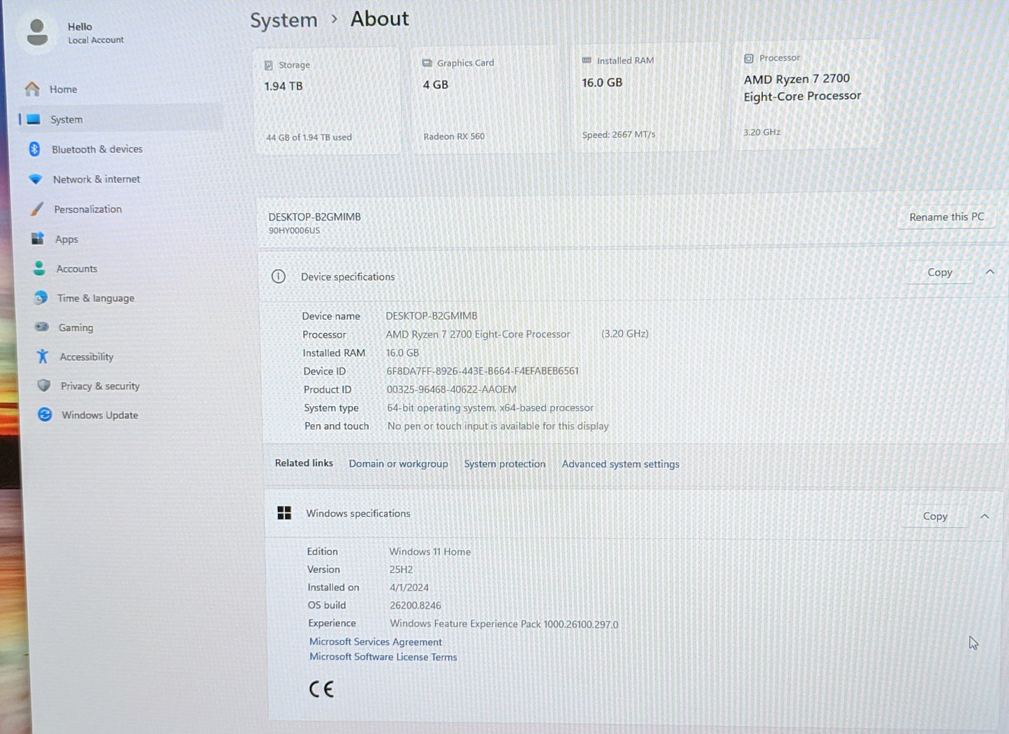 LENOVO IDEACENTRE 720-18APR DESKTOP AMD R7 7200 16GB 2TB