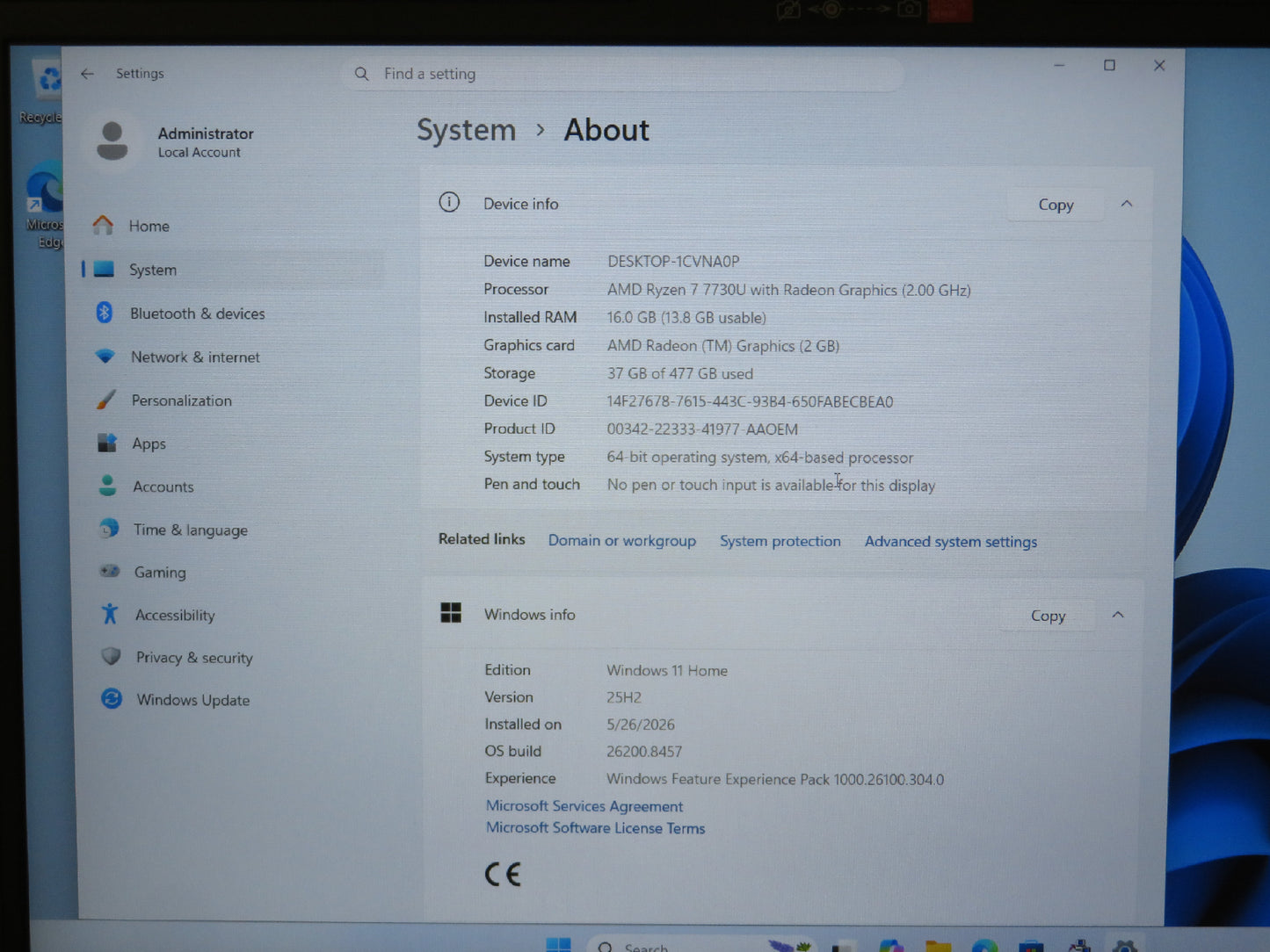 Ideapad Slim 3 15ABR8 15.6in FHD AMD Ryzen 7 7730U 2GHz 16GB RAM 512GB SSD