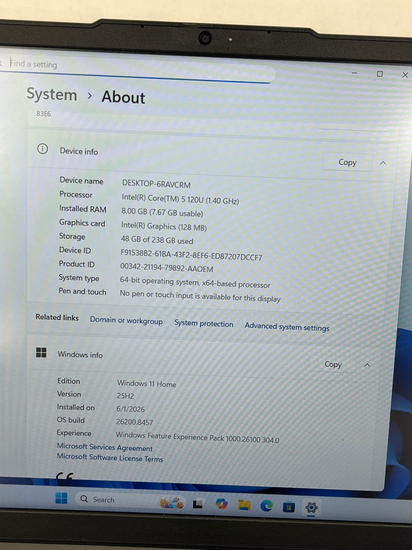 Ideapad Slim 3 15IRU9 15.6in FHD Intel Core 5 120U 1.4GHz 8GB RAM 256GB SSD