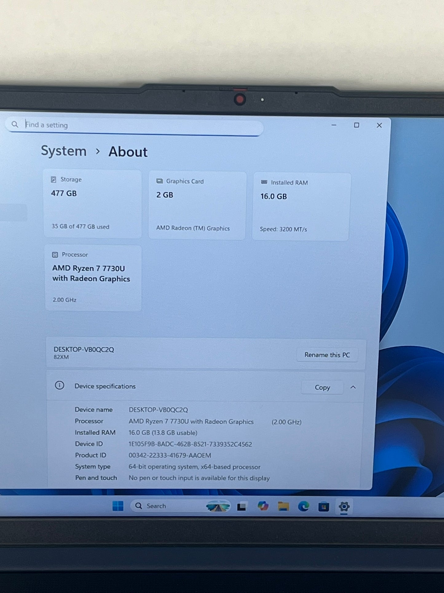Ideapad Slim 3 15ABR8 15.6in FHD AMD Ryzen 7 7730U 2GHz 16GB RAM 512GB SSD