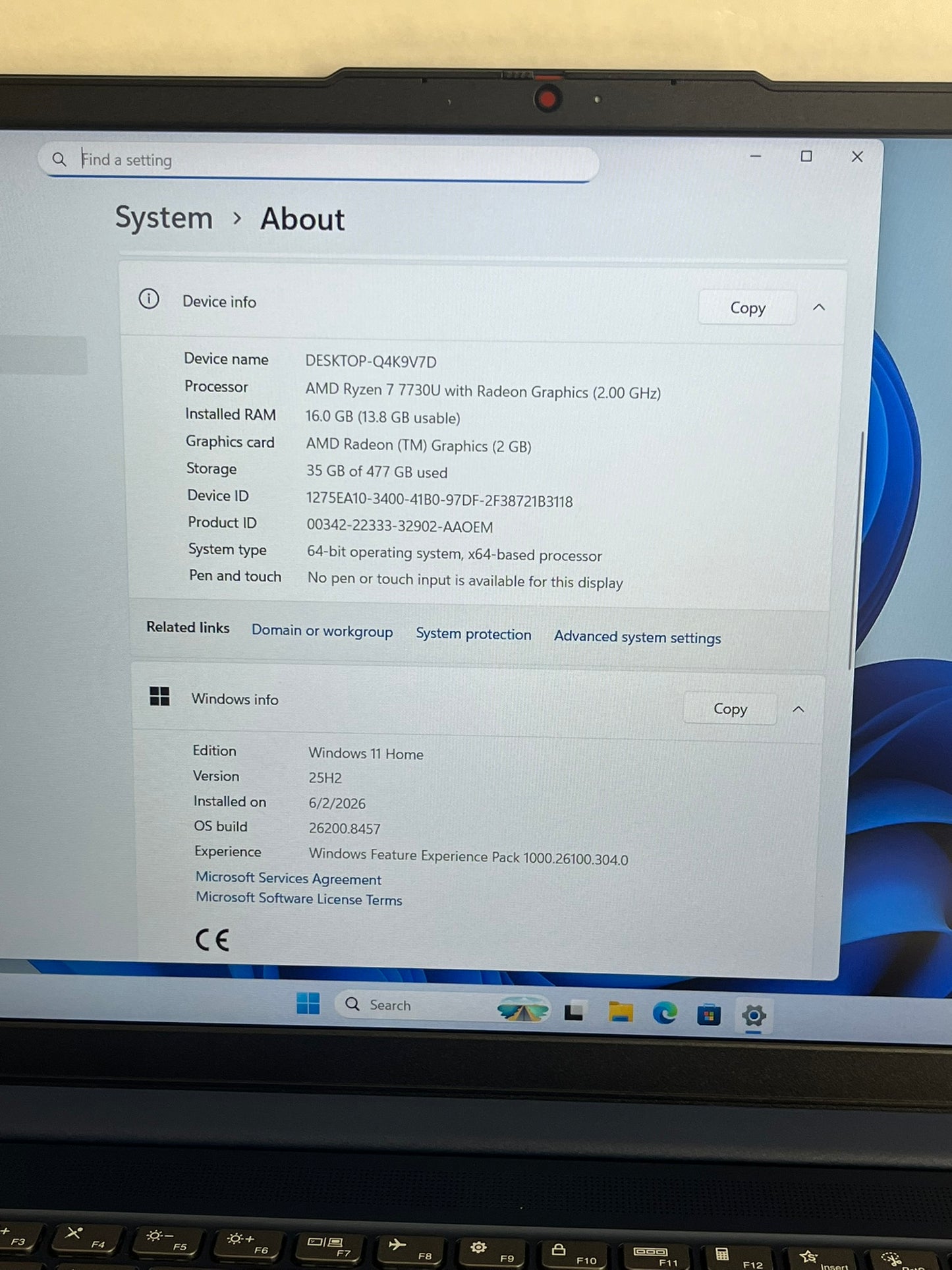 Ideapad Slim 3 15ABR8 15.6in FHD AMD Ryzen 7 7730U 2GHz 16GB RAM 512GB SSD