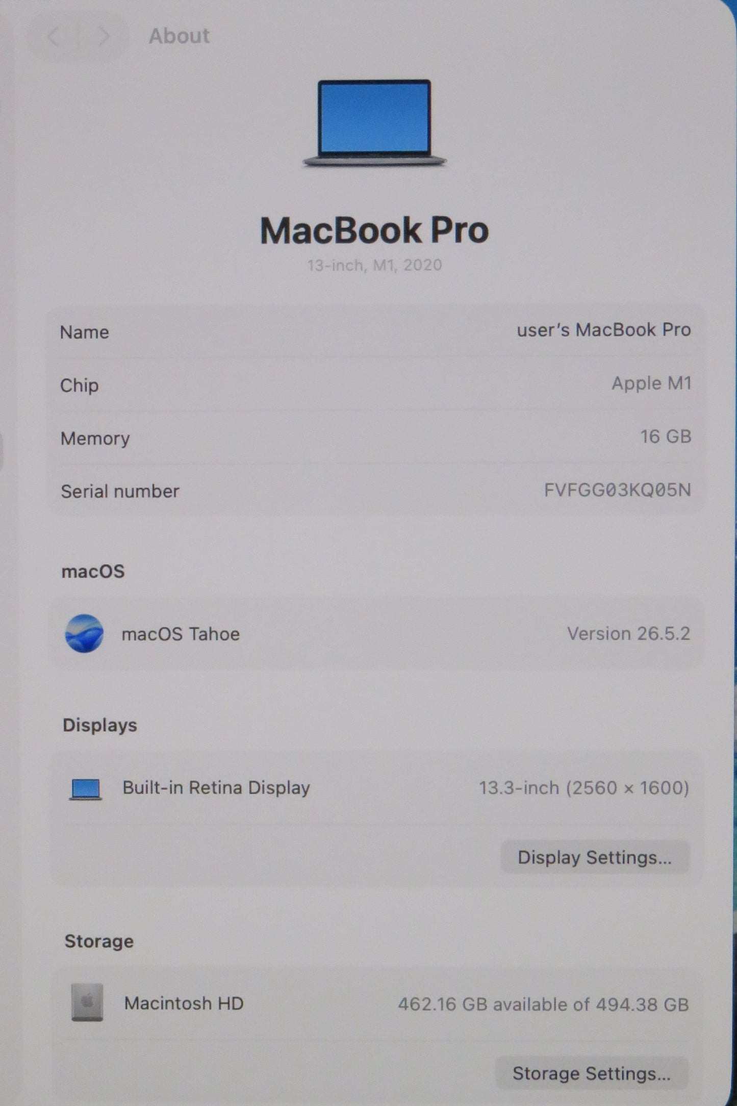 Apple Macbook Pro 2020 13in Retina M1 16GB RAM 512GB macOS A2338