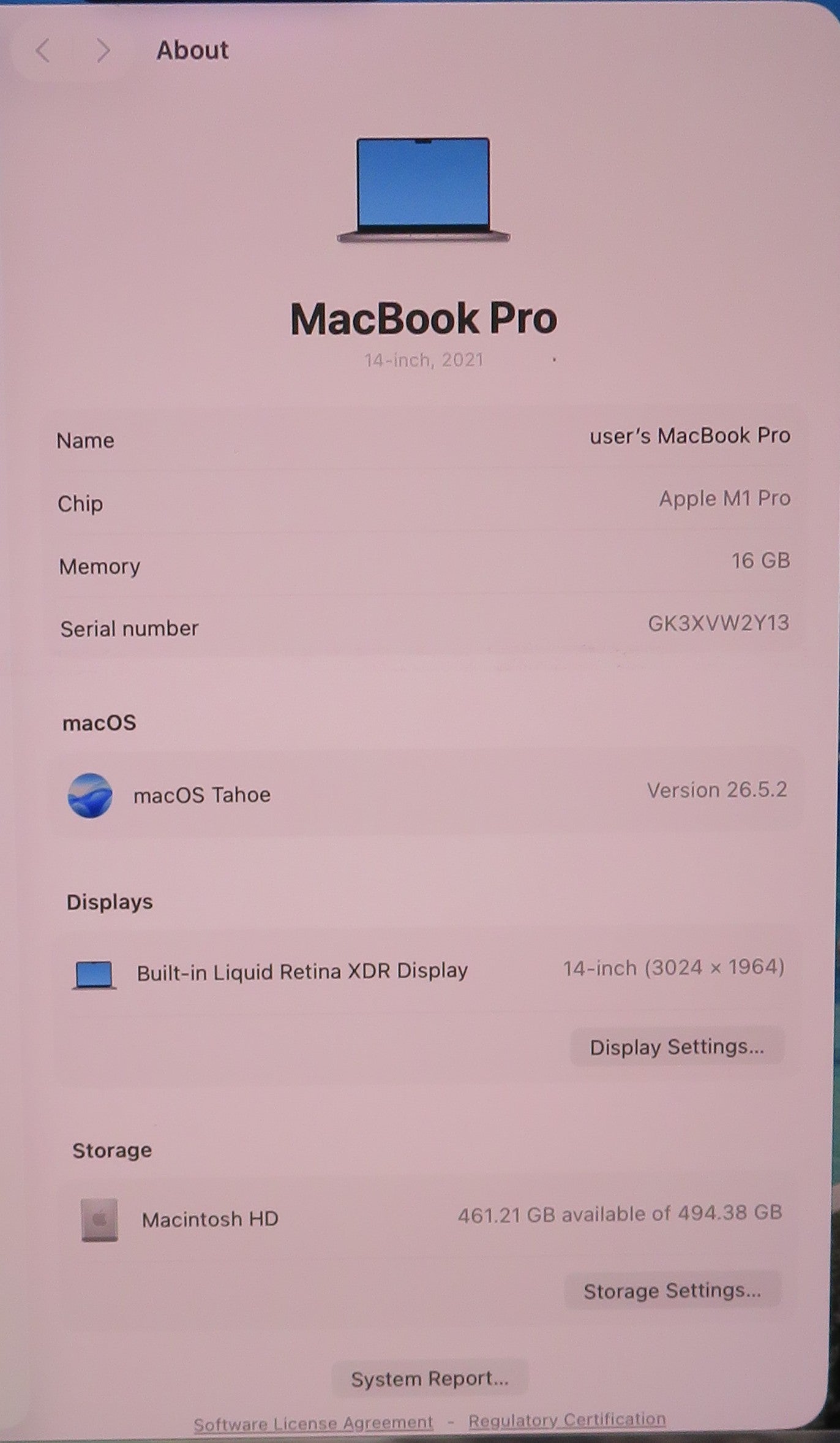 Apple Macbook Pro 2021 14in Retina XDR M1 Pro 16GB RAM 512GB SSD macOS A2442