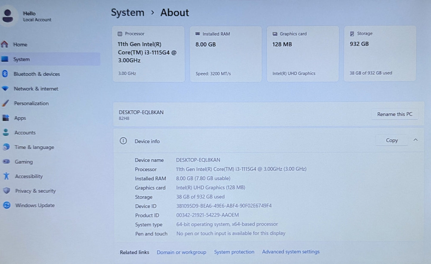 LENOVO IDEAPAD 3 15ITL6 i3-1115G4 8GB 1TB HDD