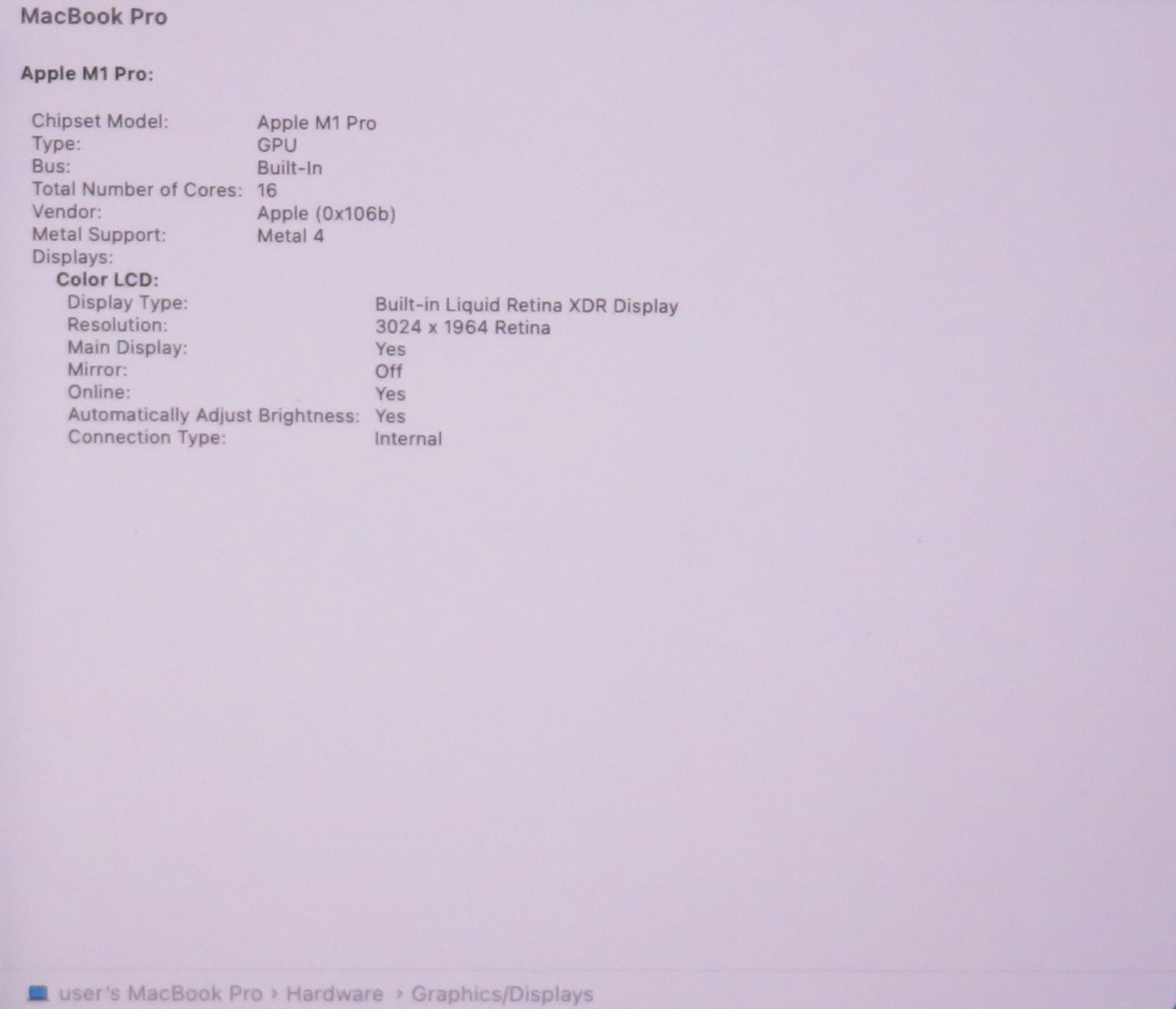 Apple Macbook Pro 2021 14in Retina XDR M1 Pro 16GB RAM 512GB SSD Tahoe A2442