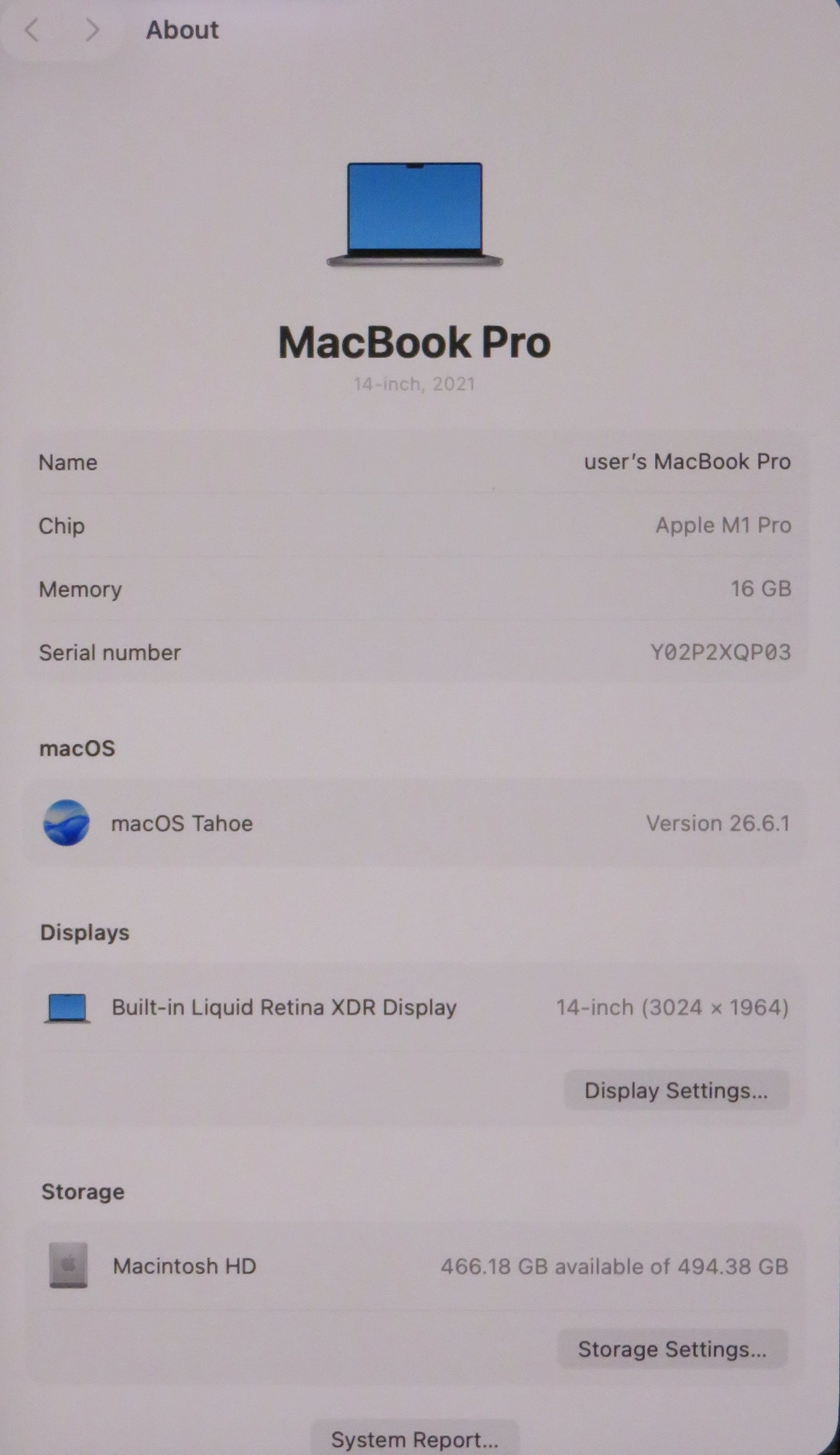 Apple Macbook Pro 2021 14in Retina XDR M1 Pro 16GB RAM 512GB SSD macOS A2442