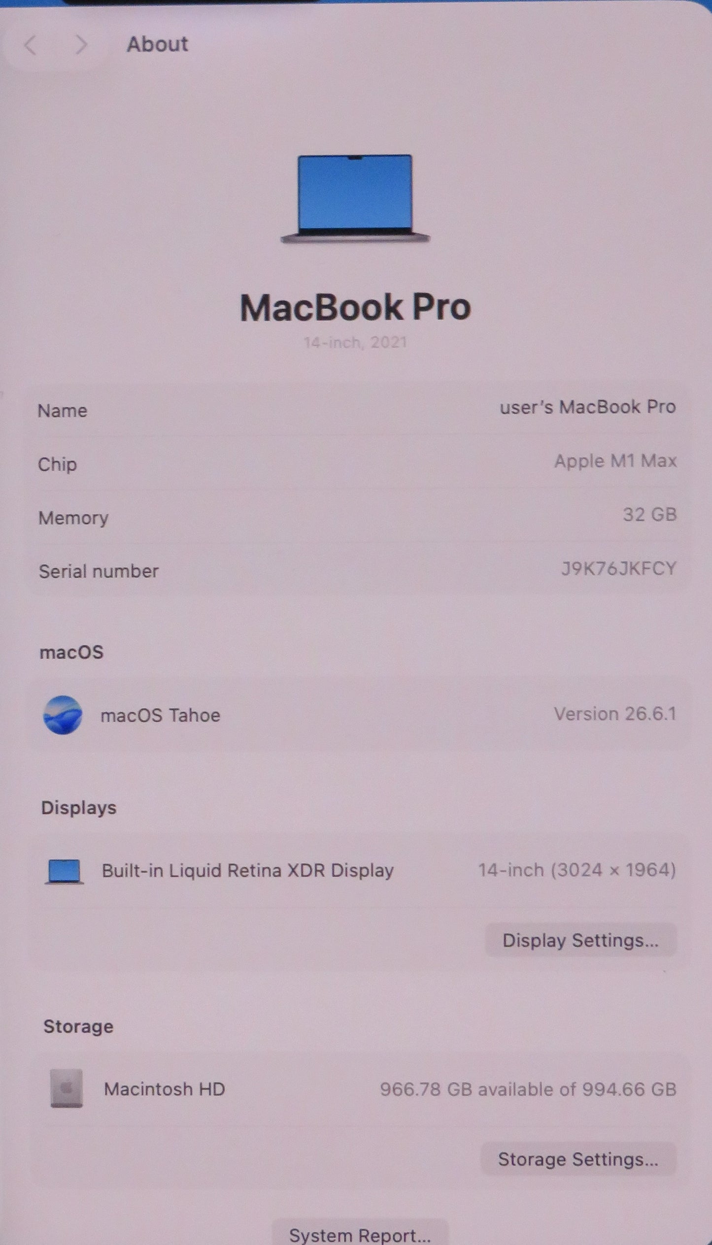 Apple Macbook Pro 2021 14in Retina XDR M1 Max 32GB RAM 1TB SSD macOS A2442