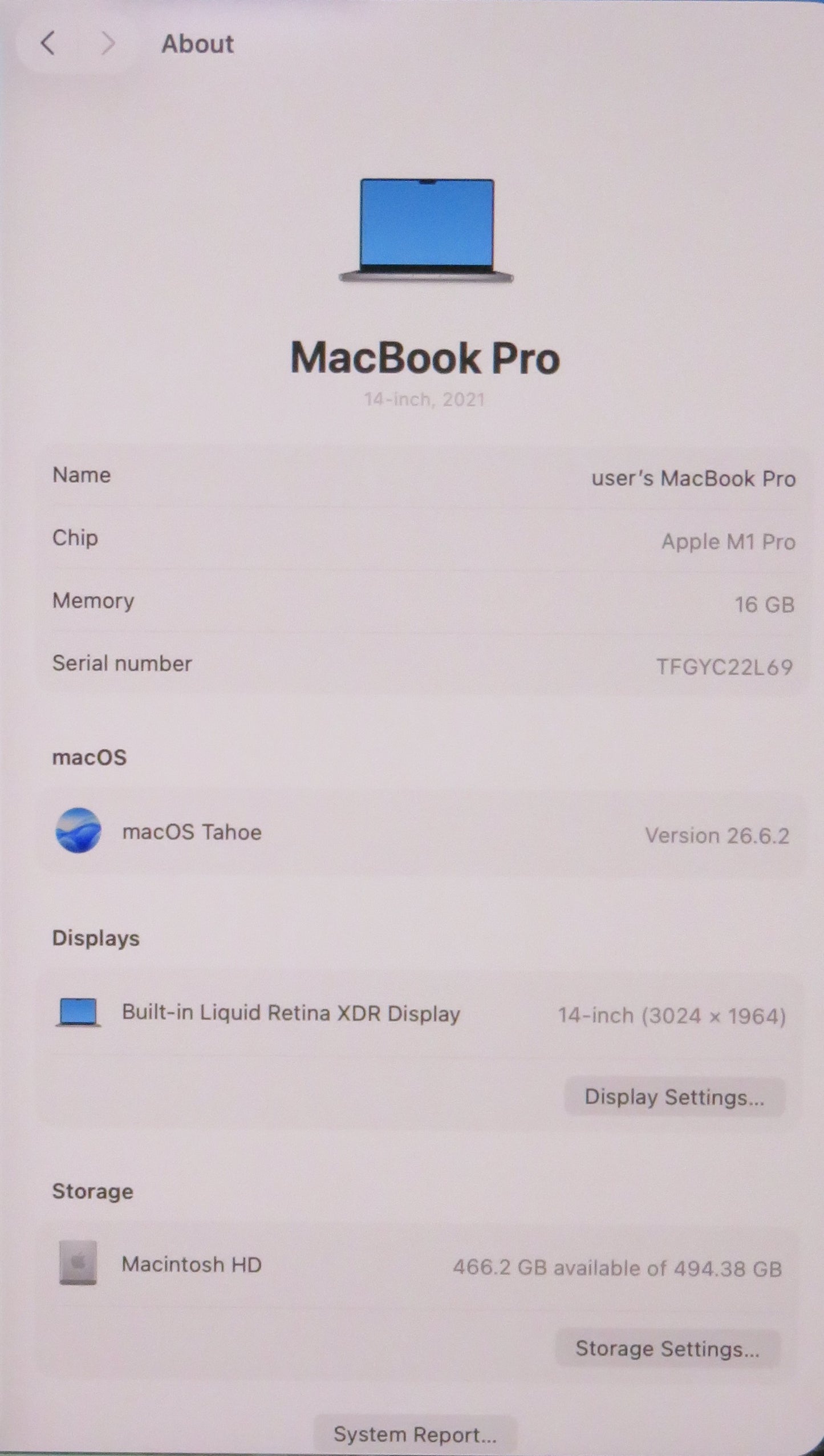 Apple Macbook Pro 2021 14in Retina XDR M1 Pro 16GB RAM 512GB SSD macOS A2442