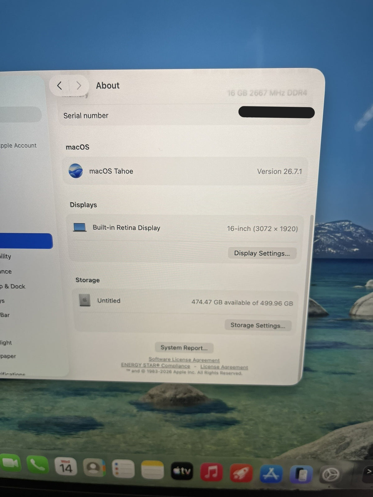 Apple MacBook Pro 16in i7 9750H 2.6 GHz 16 GB 512GB macOS A2141