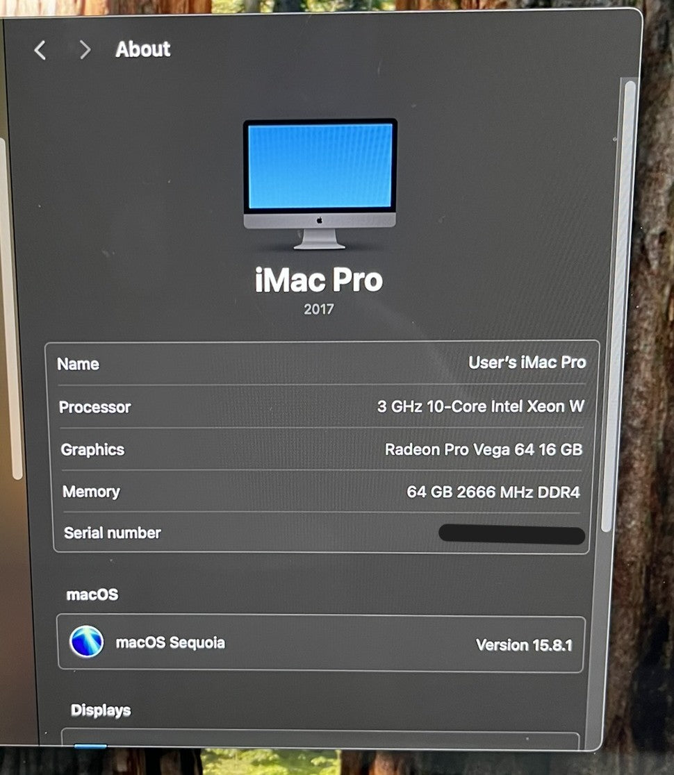 Apple iMac Pro 27in Xeon W-2150B 3.0GHz 64GB RAM 1TB macOS Radeon Pro Vega 64