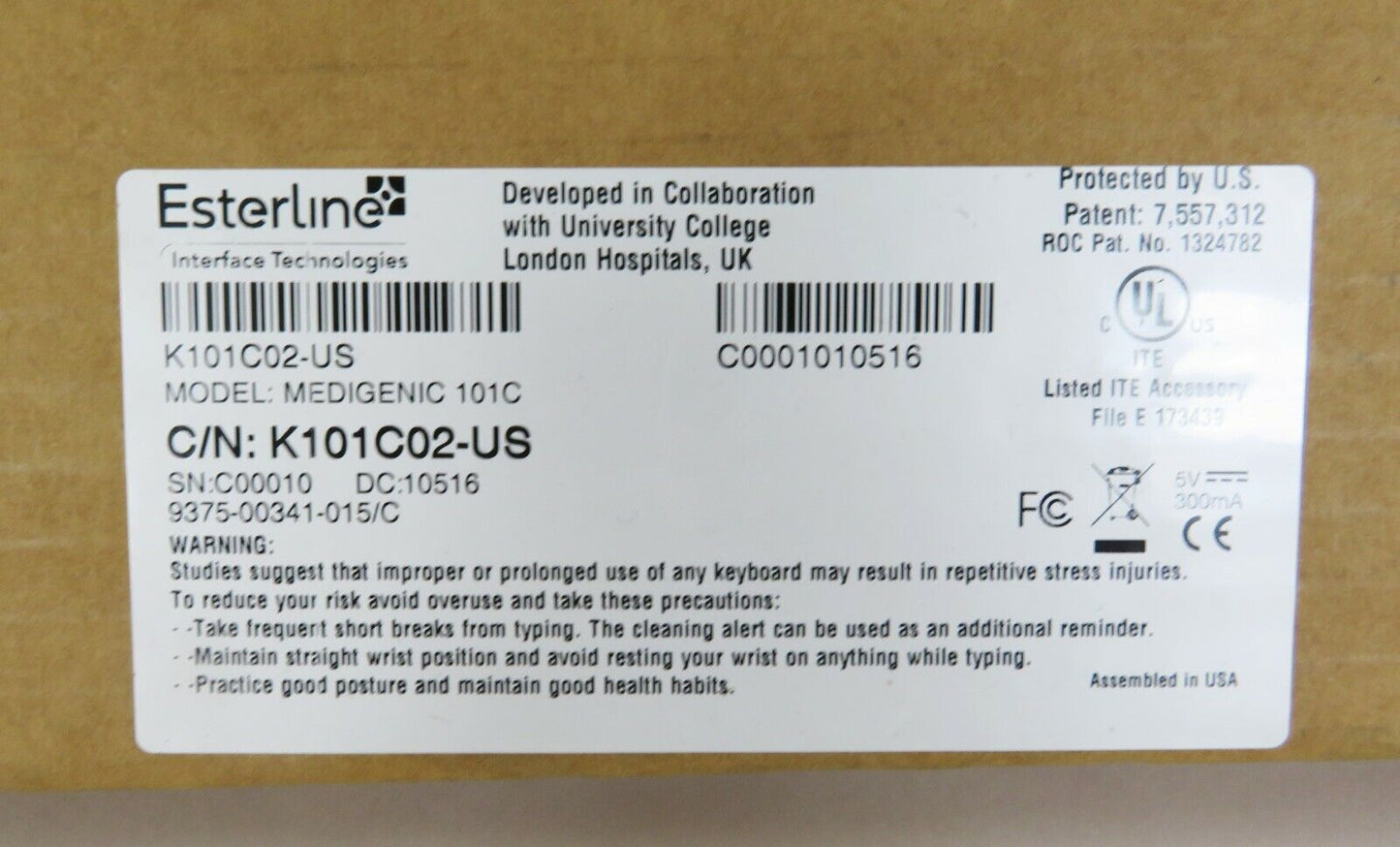 Esterline Technologies Medigenic Infection Control Compliance Keyboard K101C02US