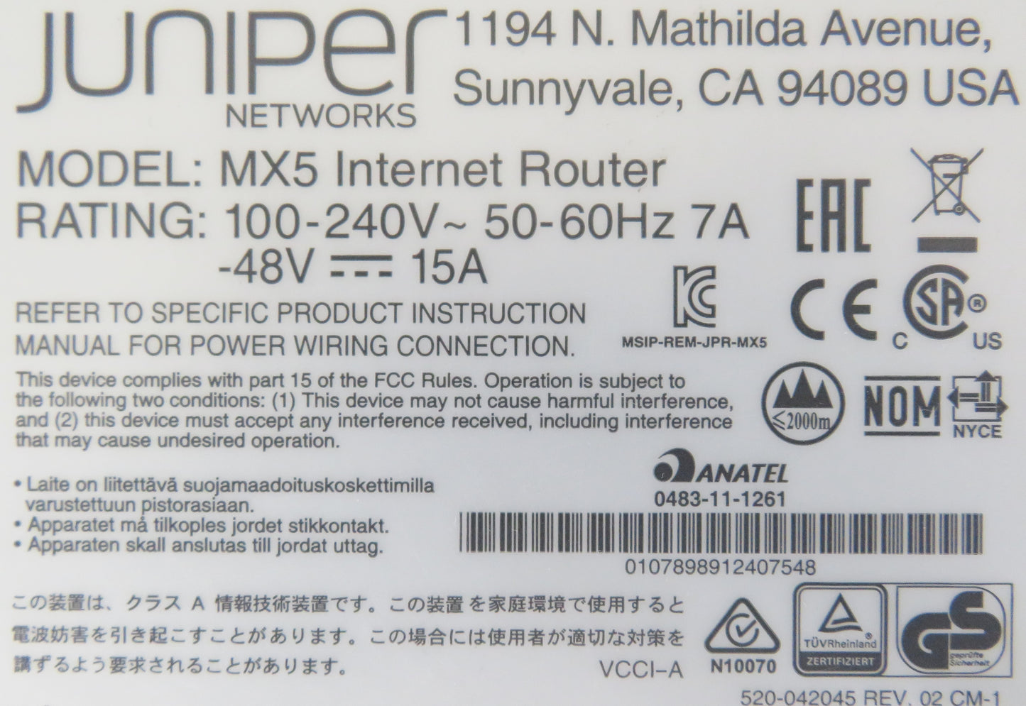 Juniper Networks MX5-T Router with MIC-3D-20GE-SFP + MIC-3D-2XGE-XFP Dual PSU