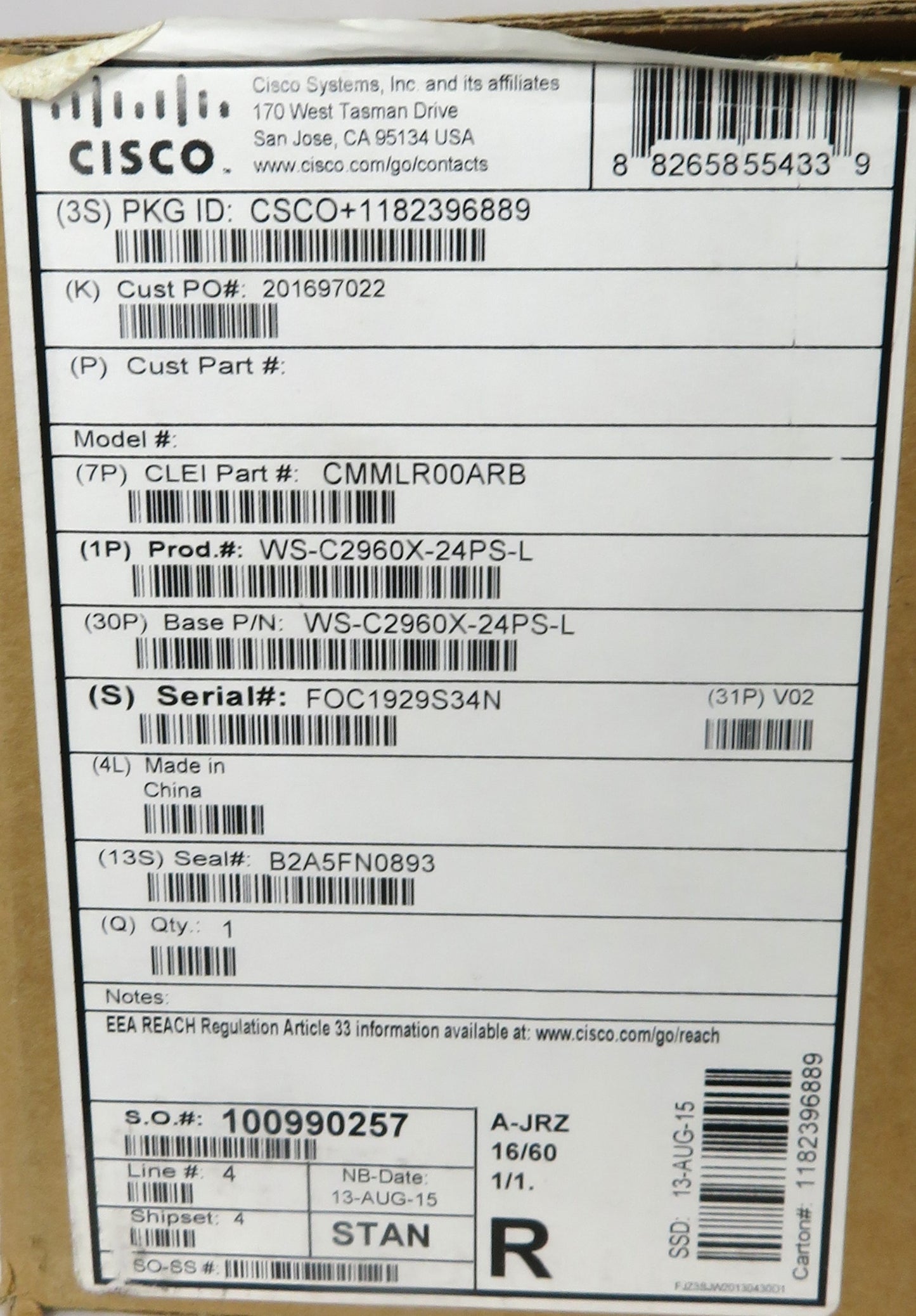 Cisco Catalyst WS-C2960X-24PS-L V02 24-Port PoE+ Ethernet Network Switch