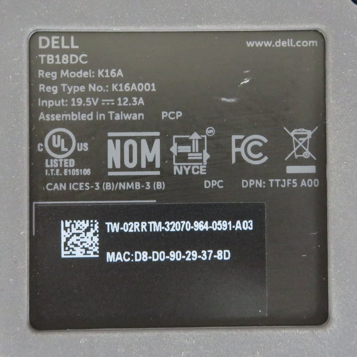 DELL K16A Docking Station TTJF5. No Power Adapter.
