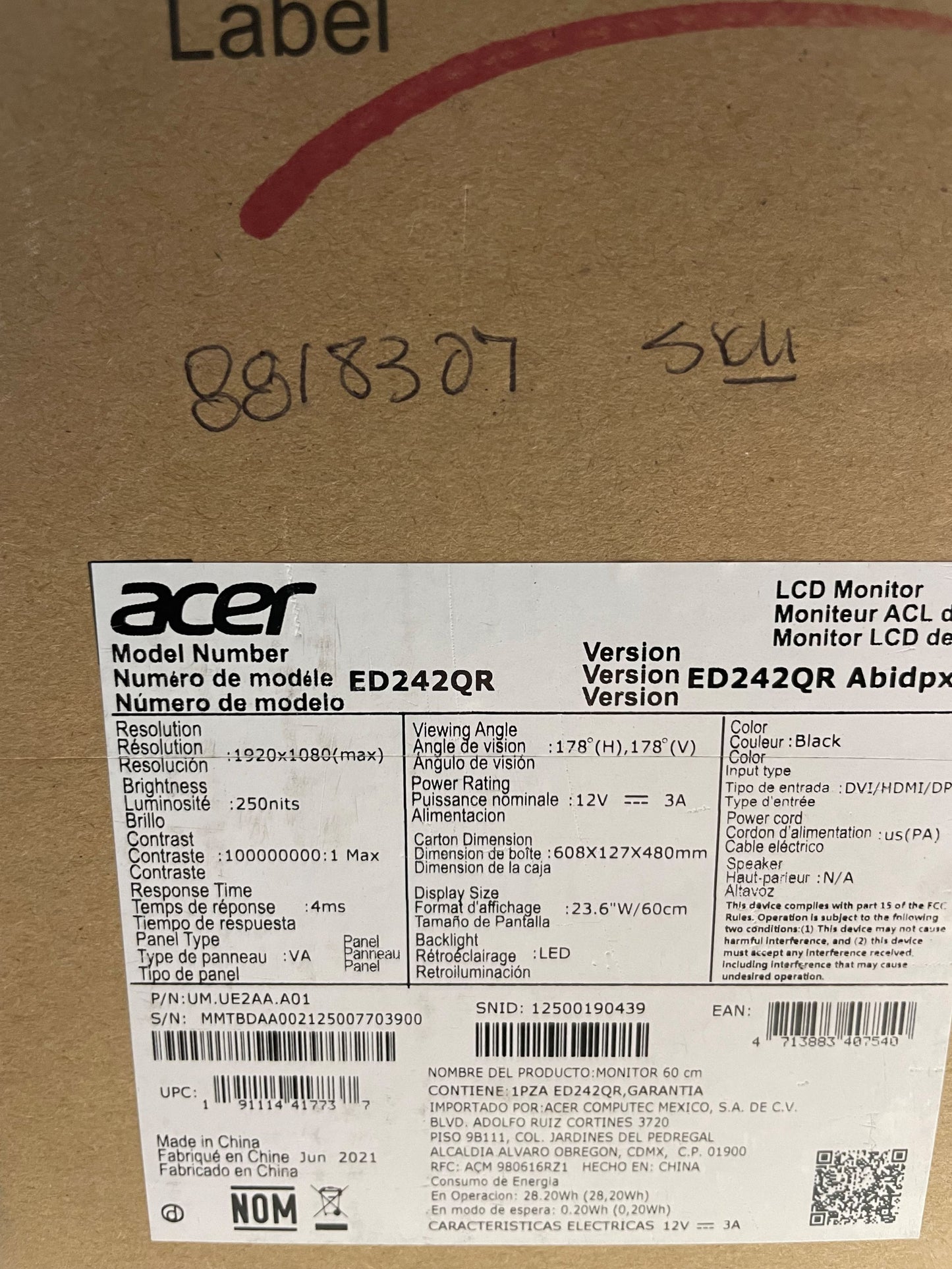 ACER ED242QR Monitor