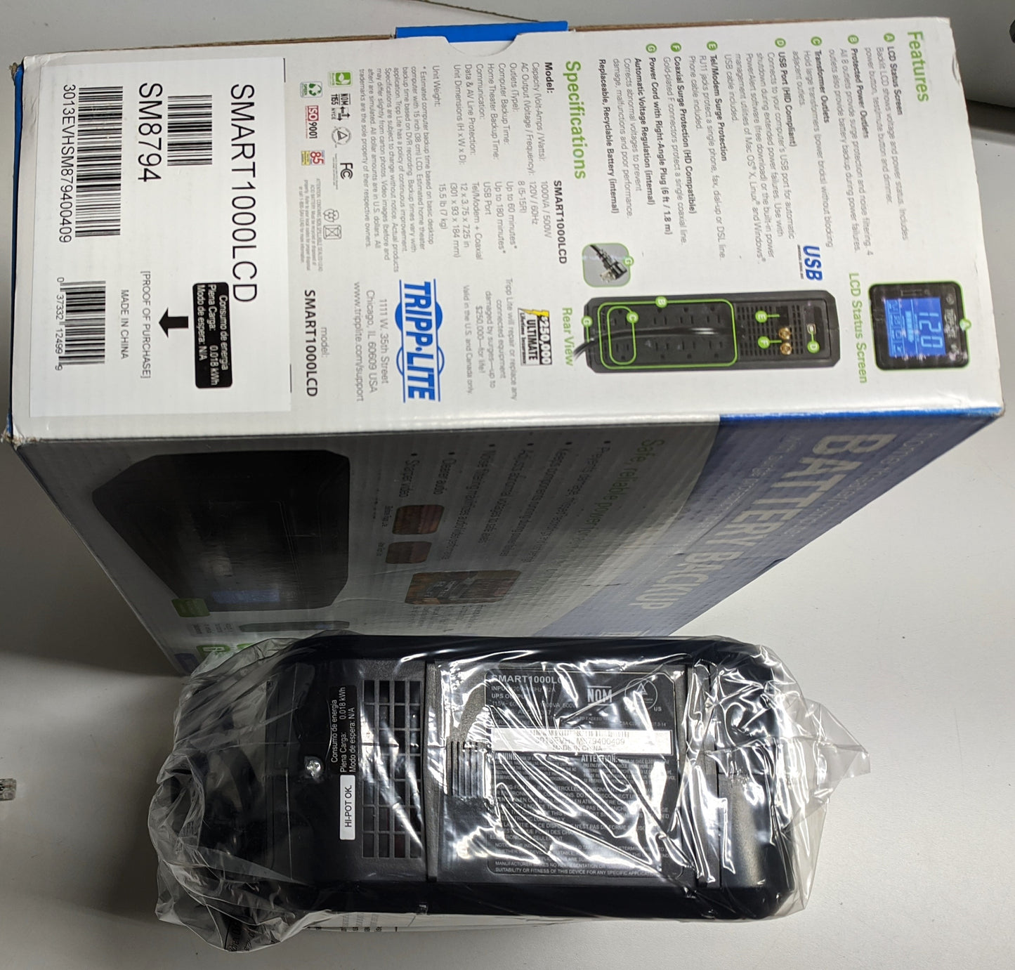 TRIPP LITE HOME THEATER/ COMPUTER BATTERY BACKUP SMART1000LCD 1000VA/500W