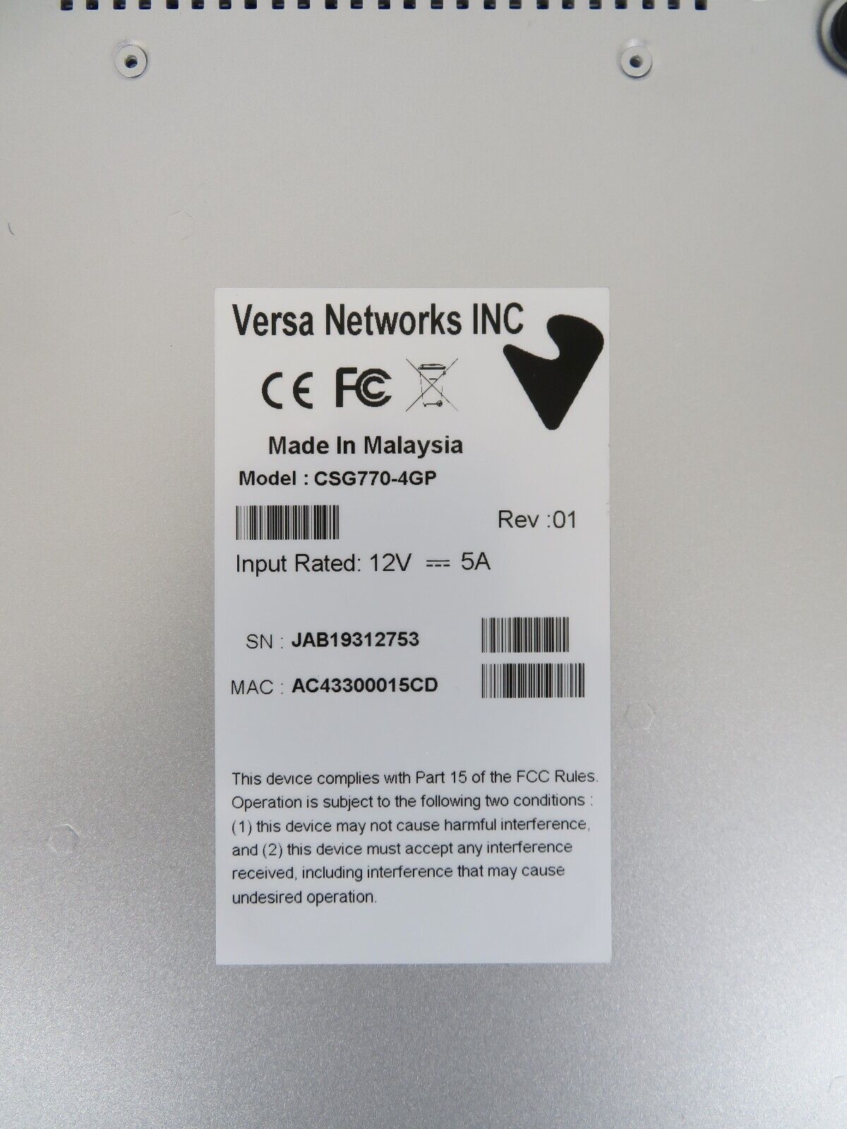 Versa Networks CSG770 Cloud Services Gateway CSG770-4GP - No Adapter/Antennas