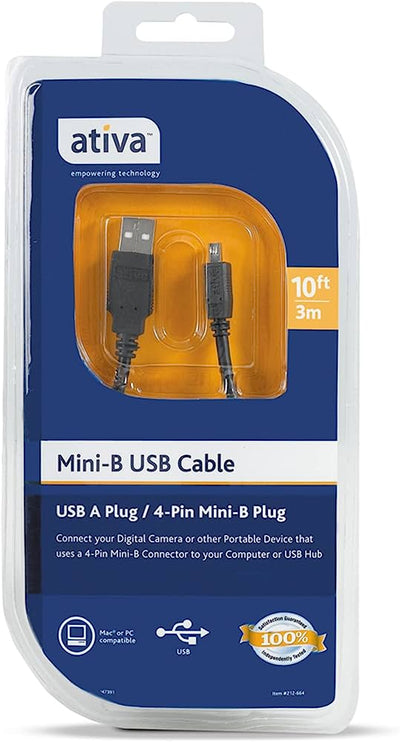 Ativa USB A To 4-Pin Mini-B Device Cable, 10'- Gray