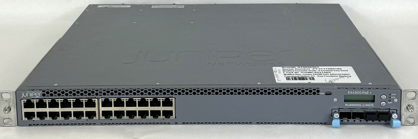 Juniper EX4300-24P-S POE+ Switch 10/100/1000BASET+DUAL AC PS