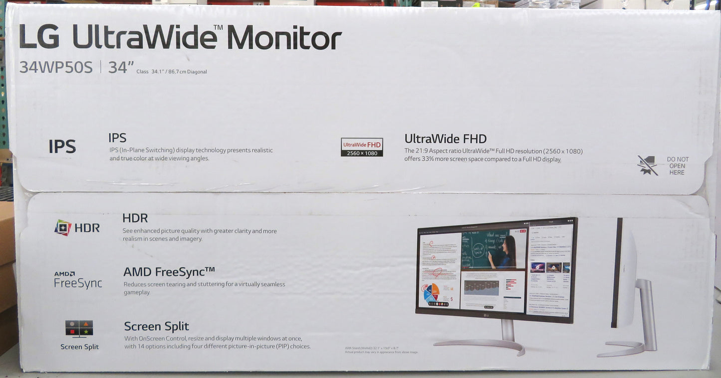 Open Box LG 34WP50S-W 34in UltraWide 1080p FHD HDR IPS Monitor w/ AMD FreeSync