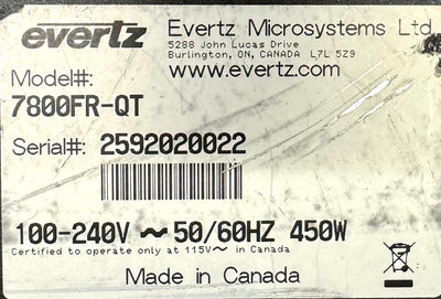 Evertz Multiframe 7800FR-QT Loaded with 4x 7880SLKE 264HD