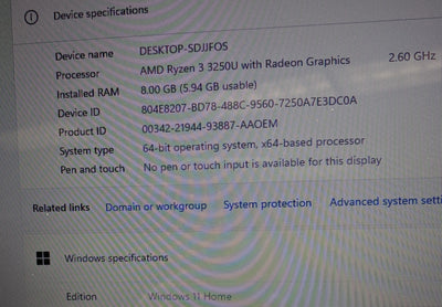 HP Laptop 15.6 (15-gw0123od) - AMD Ryzen 3 3250U@2.6GHz, 8GB, 1TB