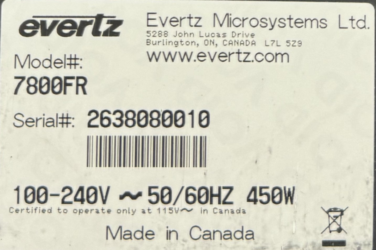 Evertz 7800FR MultiFrame - Loaded