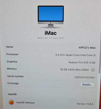 Apple iMac 27-inch Intel Core i5-7600@3.50GHz, 16Gb, 32GB, 1TB