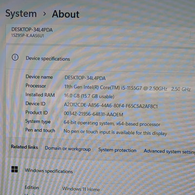 LG GRAM 15 INTEL 5-1155G7@2.5GHZ, 16GB, 512GB