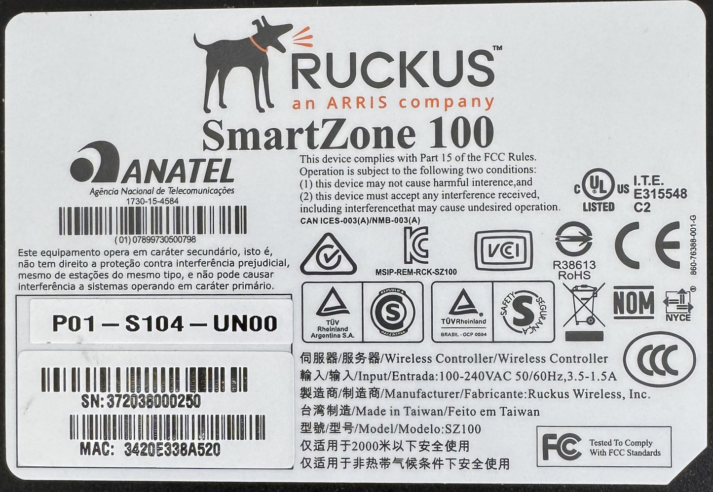 Ruckus SmartZone 100 P01-S104-UN00 AP Management Controller