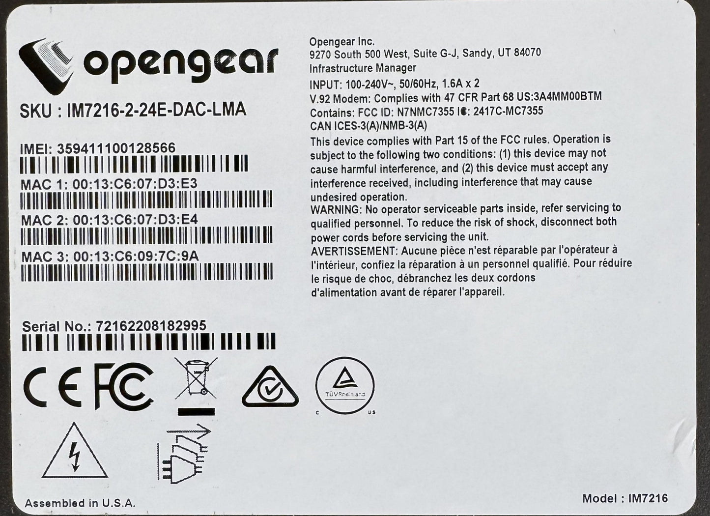 Opengear IM7216-2-24E-DAC-LMA Infrastructure Manager 7200 24 Ports