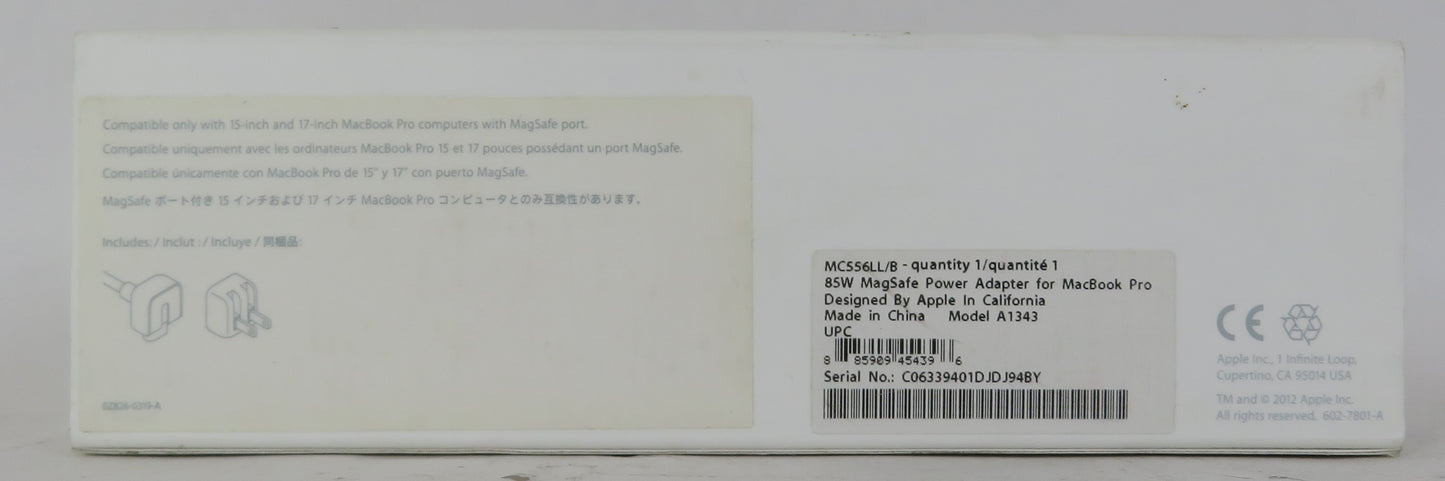 Open Box Apple MacBook Pro 85W MagSafe Power Adapter A1343